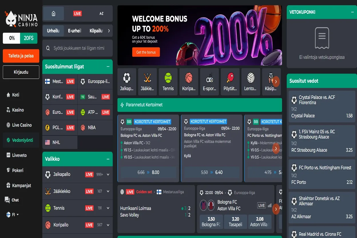 Ninja vedonly&ouml;nti - urheiluvedonly&ouml;nti